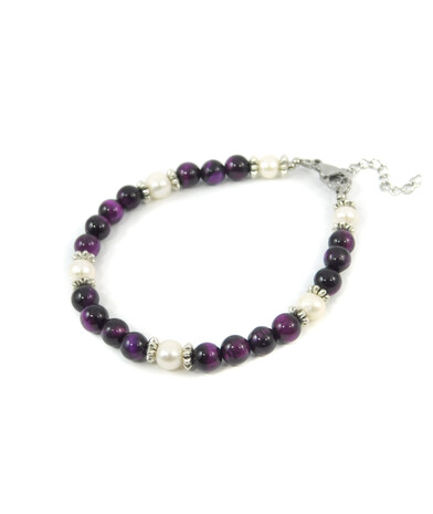 Exclusive bracelet "Aurika" Cat's eye purple, Pearls