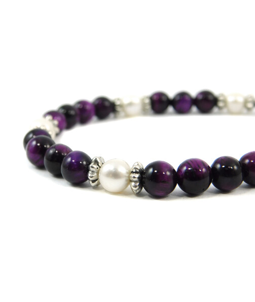 Exclusive bracelet "Aurika" Cat's eye purple, Pearls