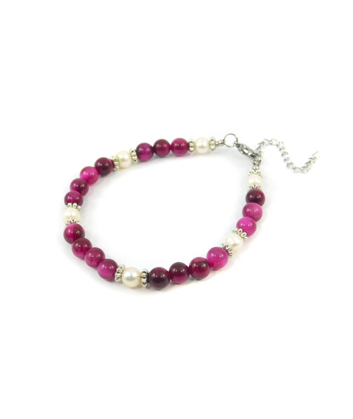 Exclusive bracelet "Aurika" Cat's eye pink, Pearls