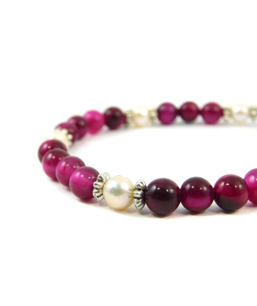 Exclusive bracelet "Aurika" Cat's eye pink, Pearls