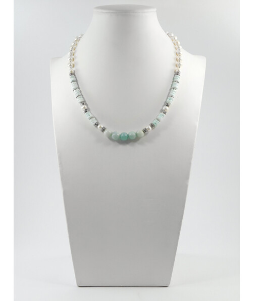 Exclusive necklace "Malvida" Amazonite, Pearls, Mushli rondel