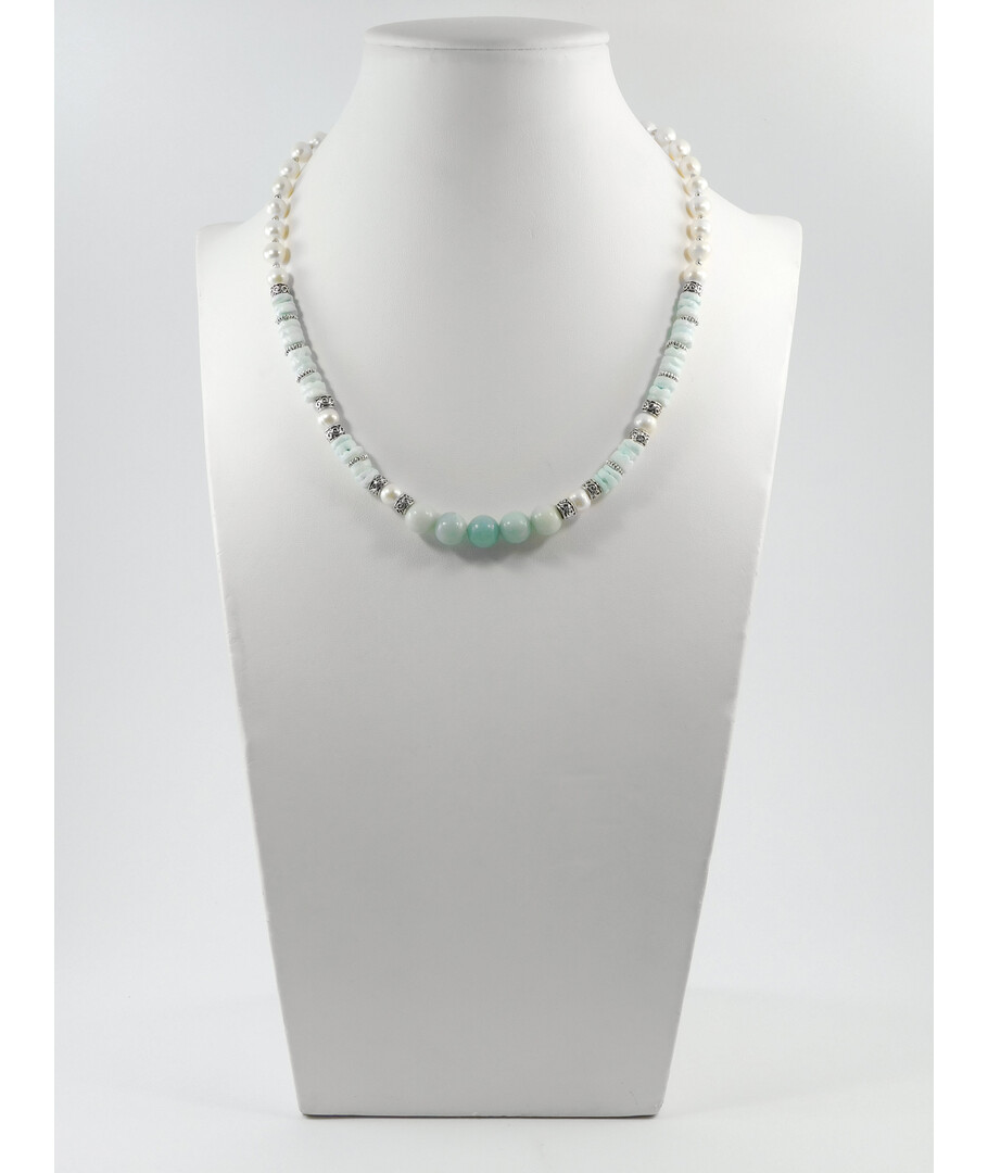 Exclusive necklace "Malvida" Amazonite, Pearls, Mushli rondel