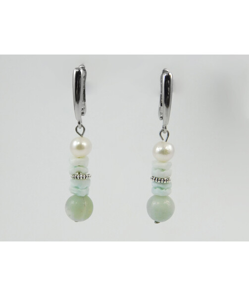 Exclusive earrings "Malvida" Amazonite, Pearls, Mushli rondel