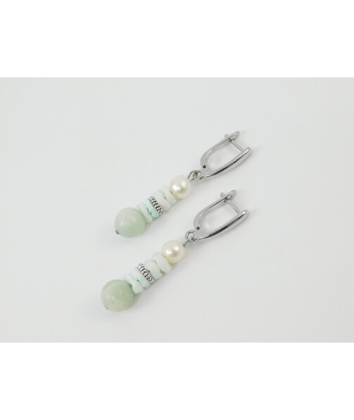 Exclusive earrings "Malvida" Amazonite, Pearls, Mushli rondel