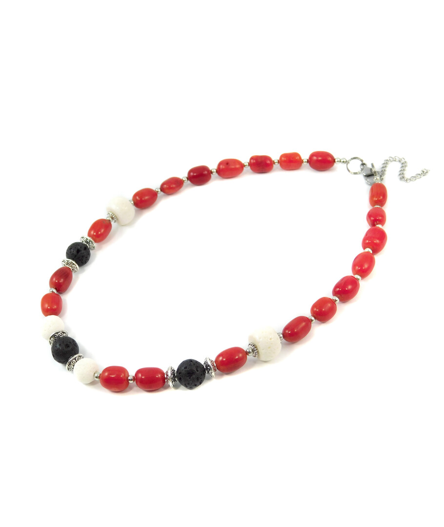 Exclusive necklace "Rygina" Lava, Coral galtovka, spongy, rondel