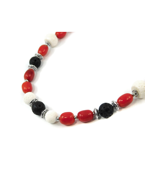 Exclusive necklace "Rygina" Lava, Coral galtovka, spongy, rondel