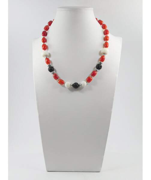 Exclusive necklace "Rygina" Lava, Coral galtovka, spongy, rondel