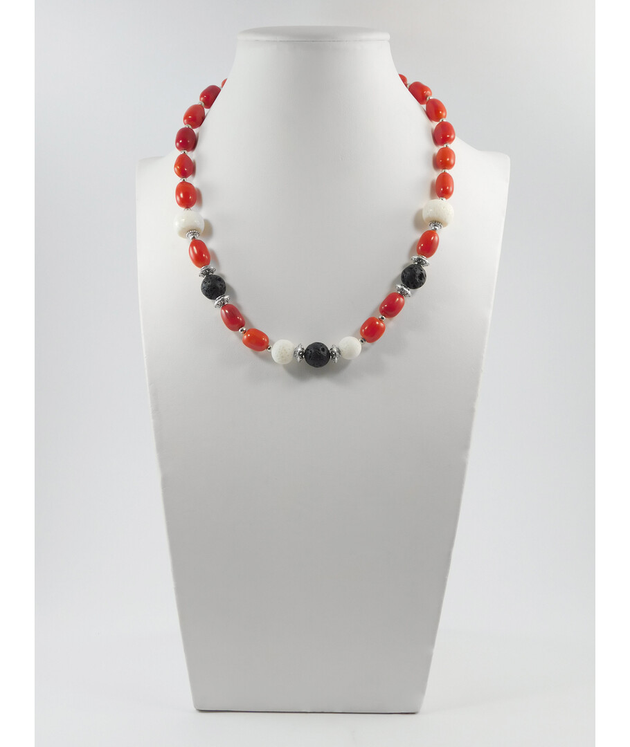 Exclusive necklace "Rygina" Lava, Coral galtovka, spongy, rondel