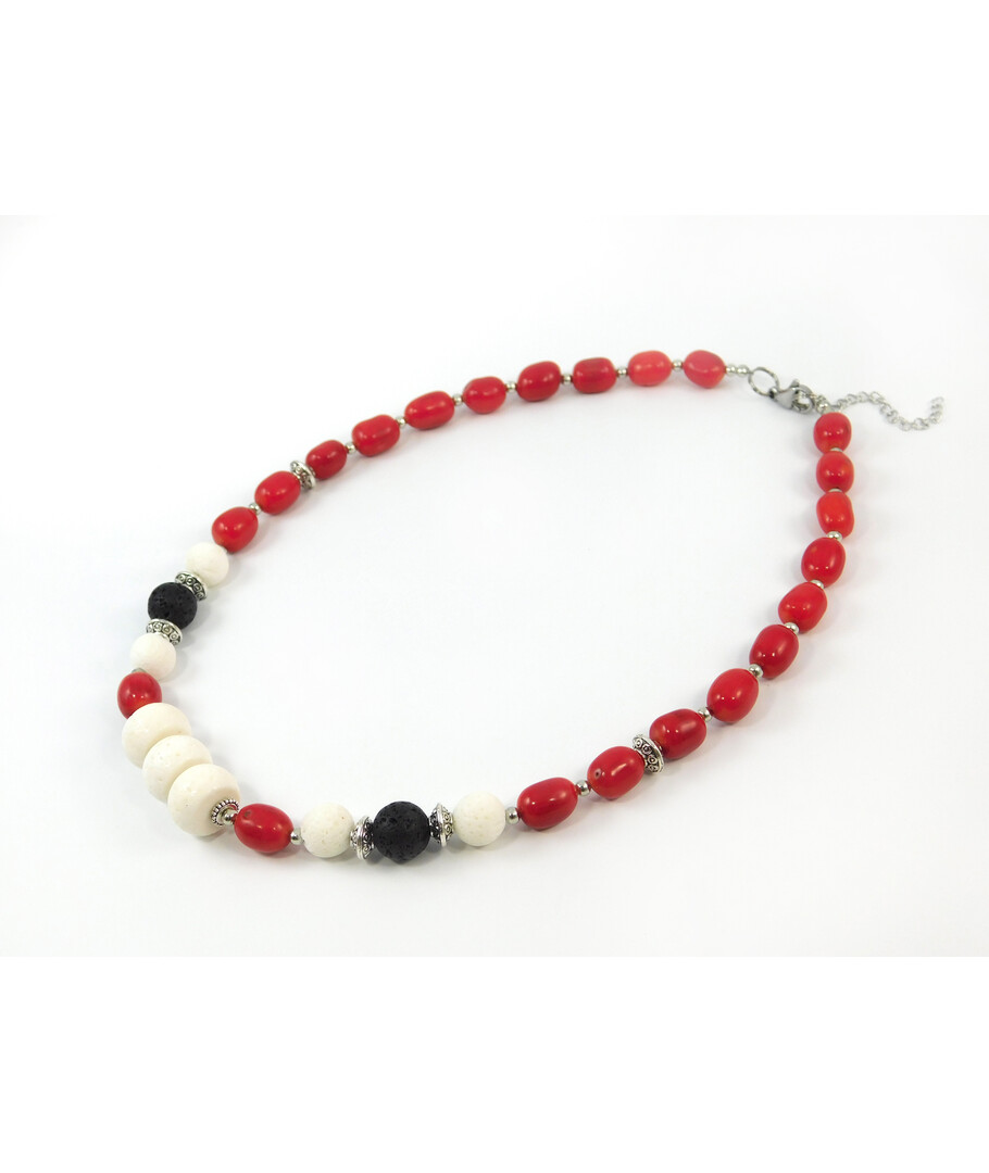 Exclusive necklace "Maraldina" Lava, Coral galtovka, spongy, rondel