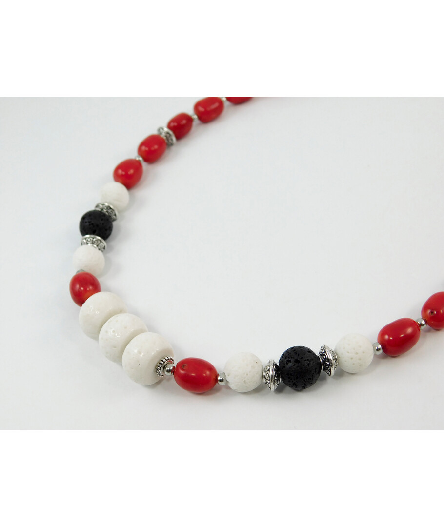 Exclusive necklace "Maraldina" Lava, Coral galtovka, spongy, rondel