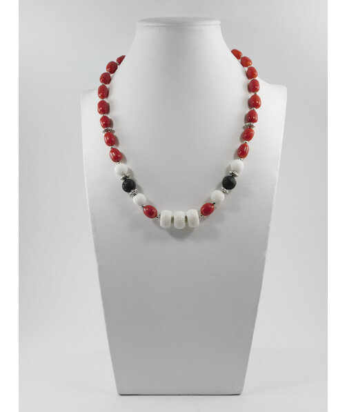 Exclusive necklace "Maraldina" Lava, Coral galtovka, spongy, rondel