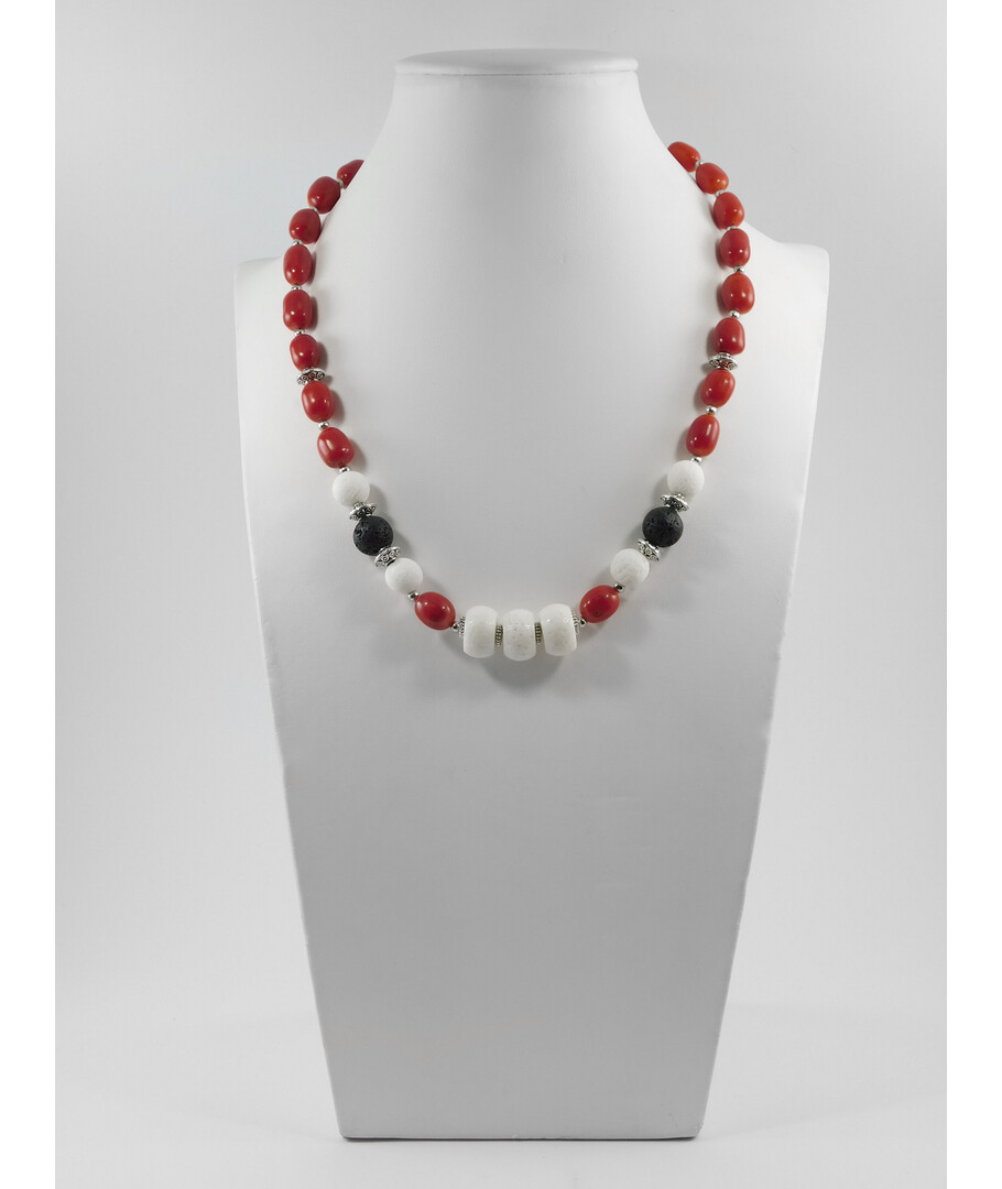 Exclusive necklace "Maraldina" Lava, Coral galtovka, spongy, rondel