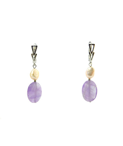 Exclusive earrings "Felicita" Amethyst faceted oval, Pearls