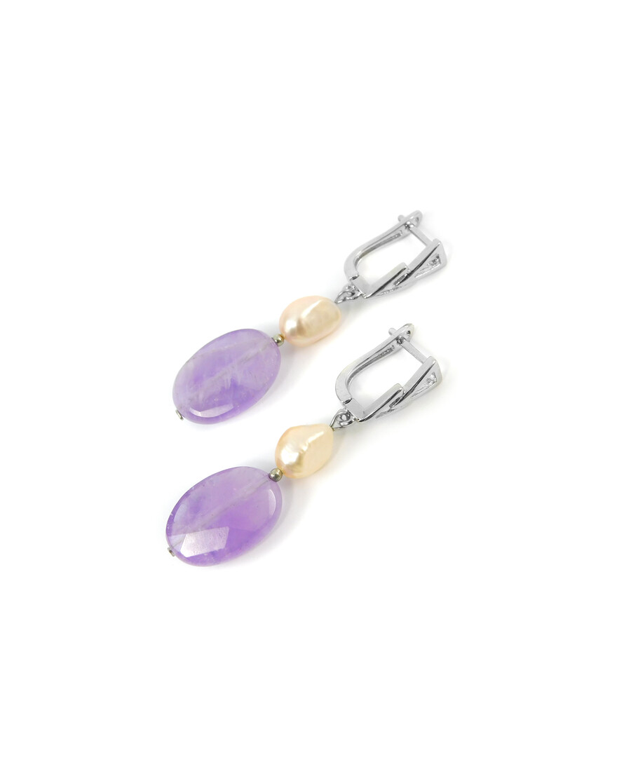 Exclusive earrings "Felicita" Amethyst faceted oval, Pearls