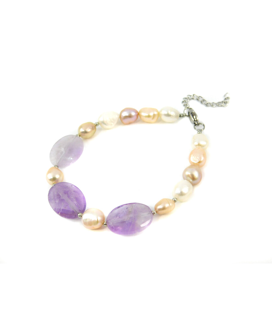 Exclusive bracelet "Felicita" Amethyst faceted oval, Pearls