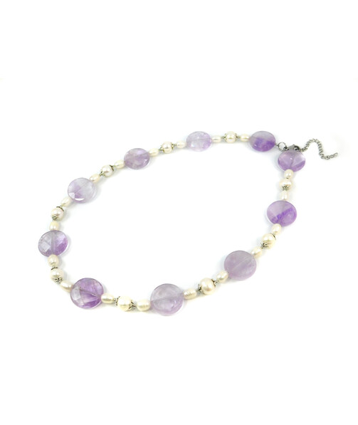 Exclusive necklace "Amethyst pearl" Amethyst faceted coin, Pearls, fig