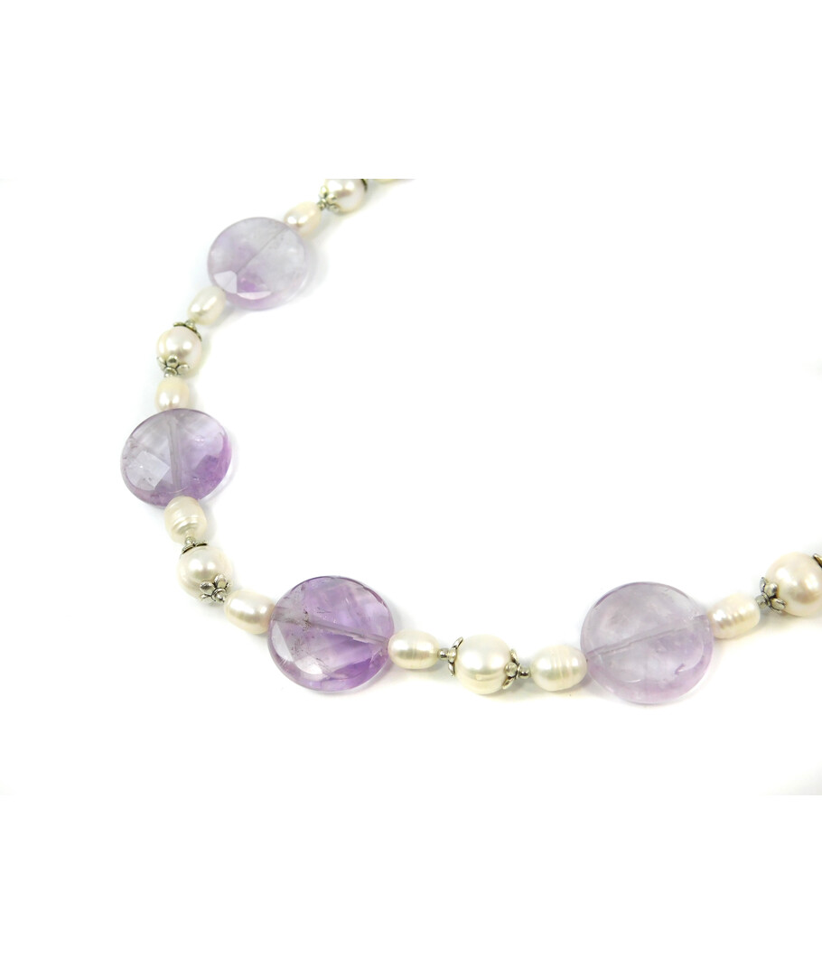 Exclusive necklace "Amethyst pearl" Amethyst faceted coin, Pearls, fig