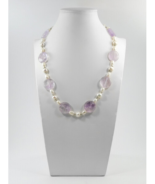 Exclusive necklace "Amethyst pearl" Amethyst faceted coin, Pearls, fig