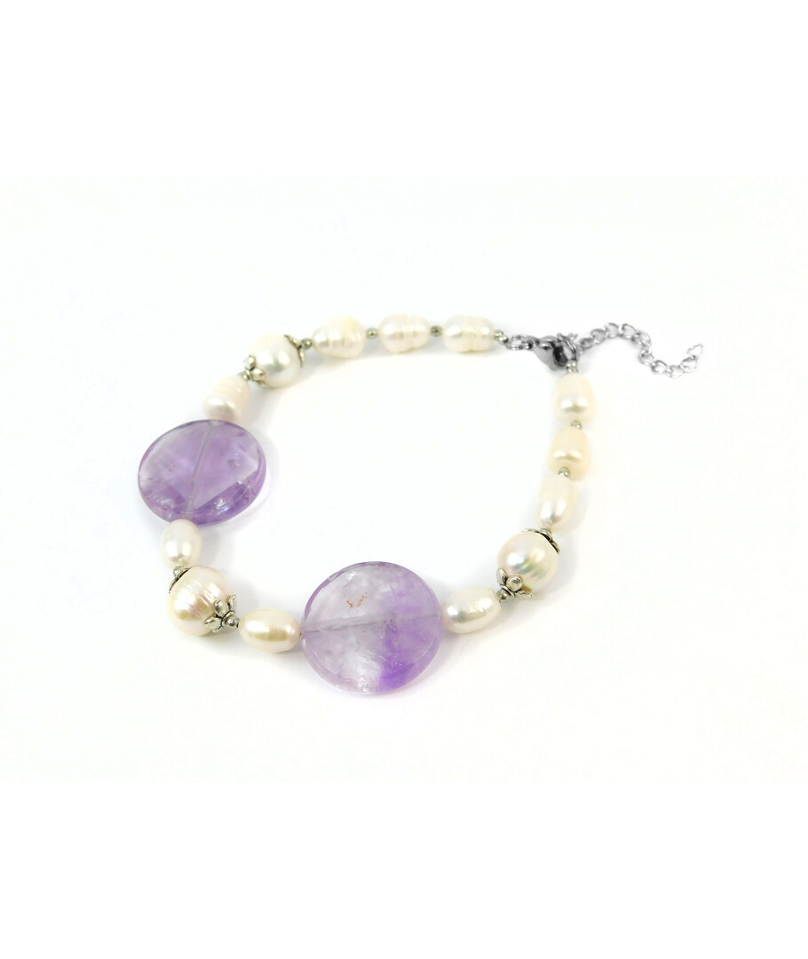 Exclusive bracelet "Amethyst pearl" Amethyst faceted coin, Pearls, fig