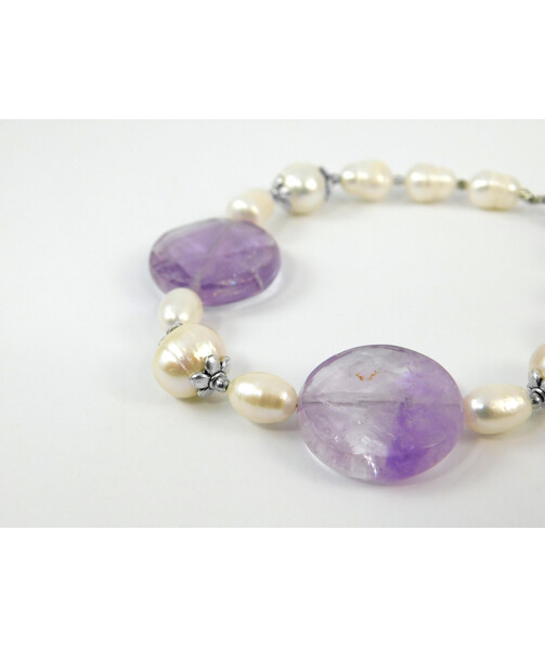 Exclusive bracelet "Amethyst pearl" Amethyst faceted coin, Pearls, fig