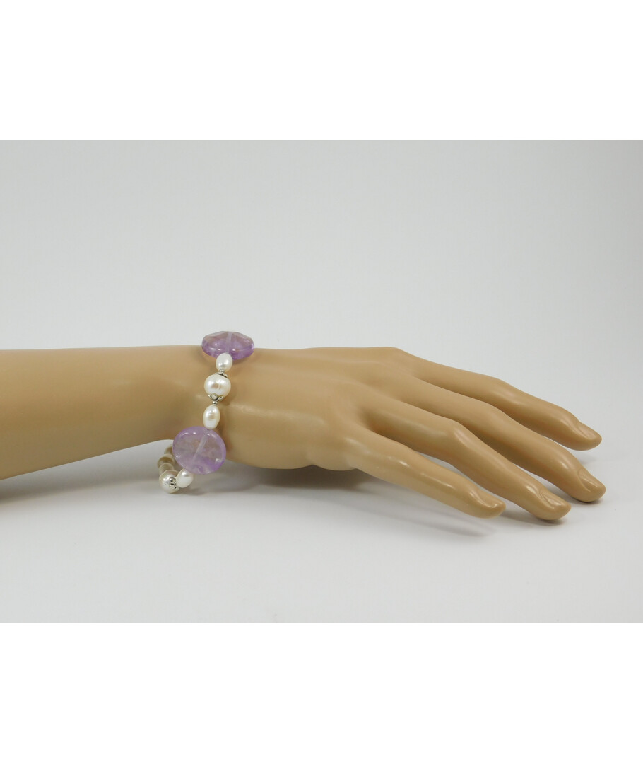 Exclusive bracelet "Amethyst pearl" Amethyst faceted coin, Pearls, fig