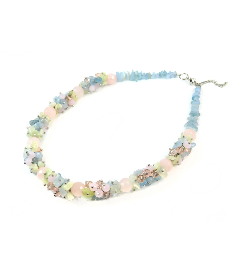 Exclusive necklace "Lola" Rose quartz facet, Aquamarine, Onyx crumb