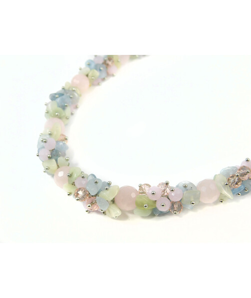 Exclusive necklace "Lola" Rose quartz facet, Aquamarine, Onyx crumb