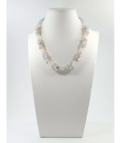 Exclusive necklace "Lola" Rose quartz facet, Aquamarine, Onyx crumb