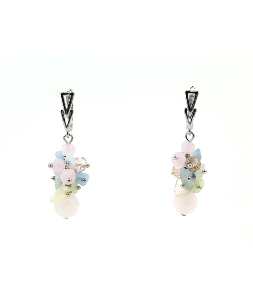 Exclusive earrings "Lola" Rose quartz face, Aquamarine, Onyx crumb