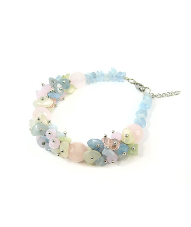 Exclusive bracelet "Lola" Rose quartz face, Aquamarine, Onyx crumb