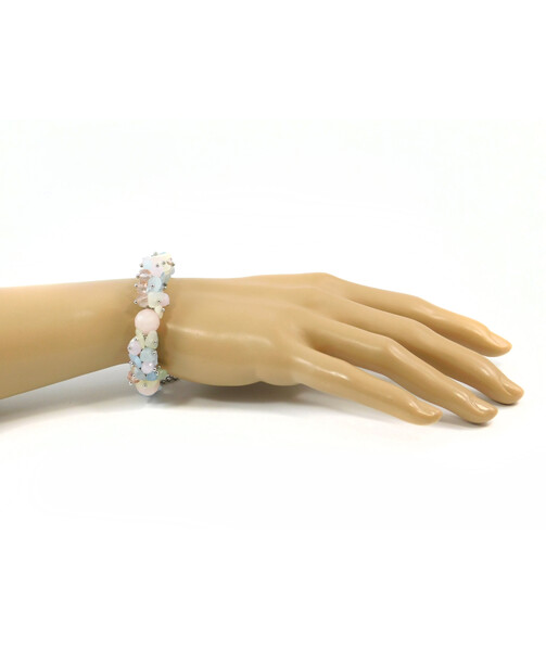 Exclusive bracelet "Lola" Rose quartz face, Aquamarine, Onyx crumb