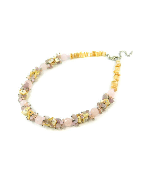 Exclusive necklace "Lola" Rose quartz face, Mother of pearl, Cat's eye crumb