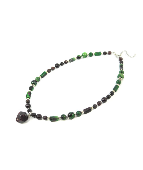 Exclusive necklace "Pomegranate Garden" Pomegranate, facet, Zoisite, barrel