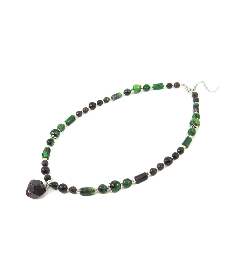 Exclusive necklace "Pomegranate Garden" Pomegranate, facet, Zoisite, barrel