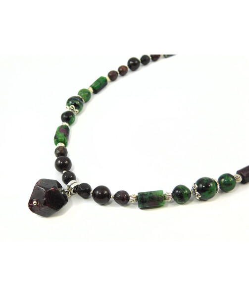 Exclusive necklace "Pomegranate Garden" Pomegranate, facet, Zoisite, barrel