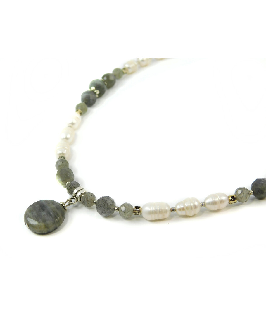 Exclusive necklace "Labrador garden" Labrador face, oval pearls