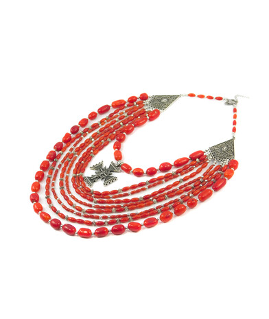 Exclusive necklace "Marine" Coral rice, felting, 9 rows