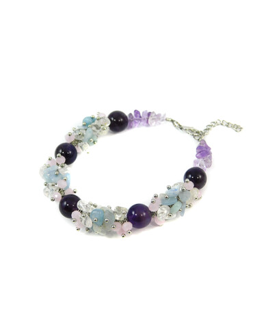 Exclusive bracelet "Lola" Amethyst, Aquamarine, Rock crystal crumb