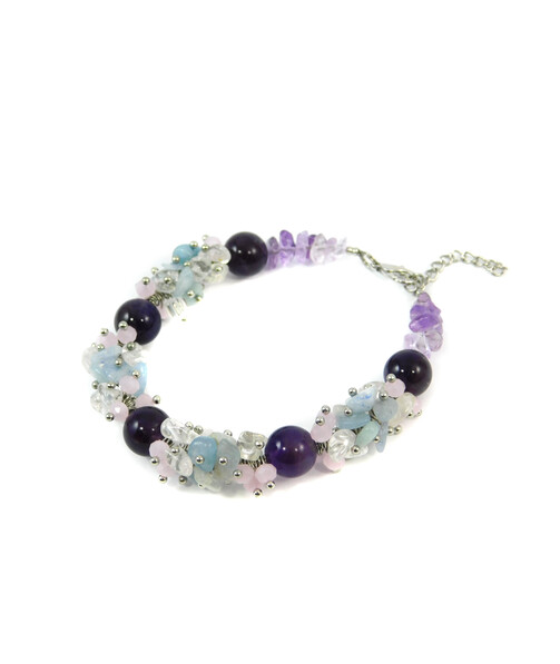 Exclusive bracelet "Lola" Amethyst, Aquamarine, Rock crystal crumb