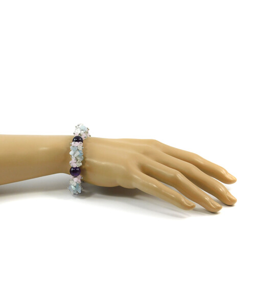 Exclusive bracelet "Lola" Amethyst, Aquamarine, Rock crystal crumb