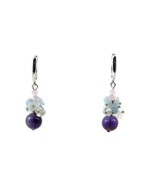 Exclusive earrings "Lola" Amethyst, Aquamarine, Rock crystal crumb