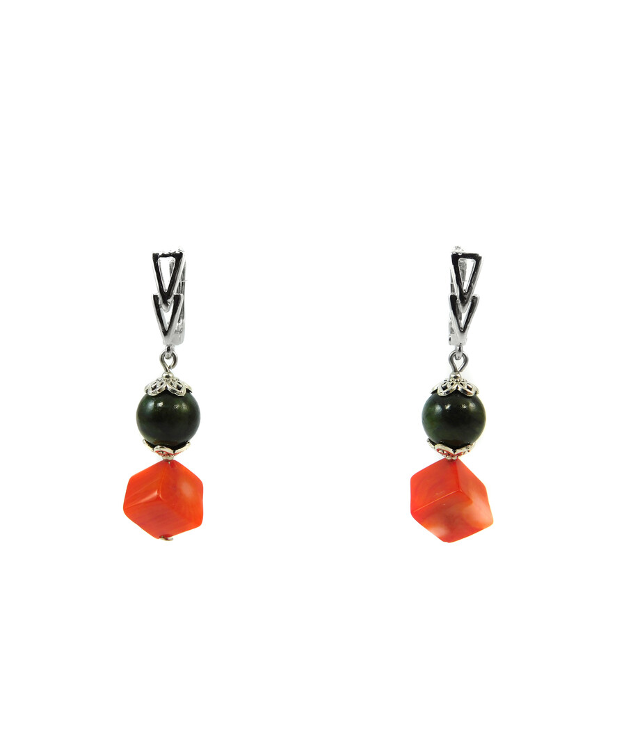 Exclusive earrings "Prima donna" Jadeite, Coral cube