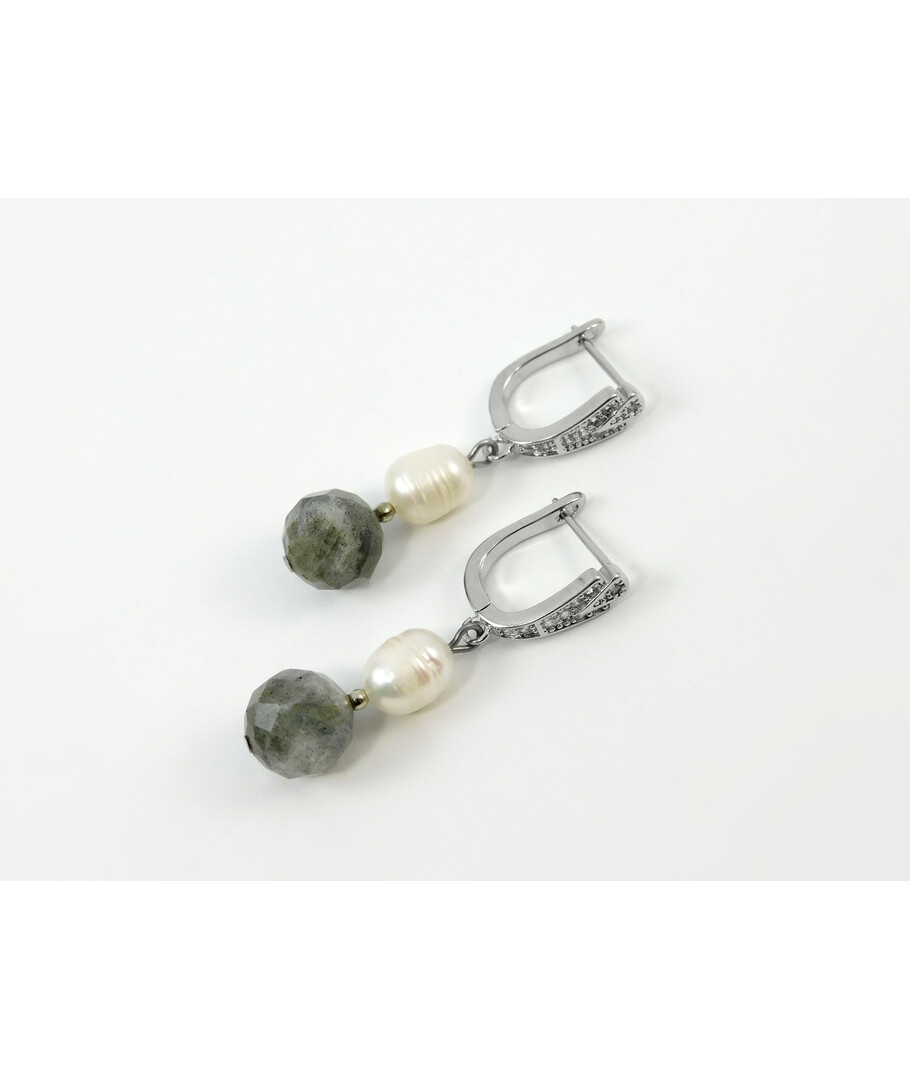 Exclusive earrings "Labrador garden" Labrador face, Oval pearls