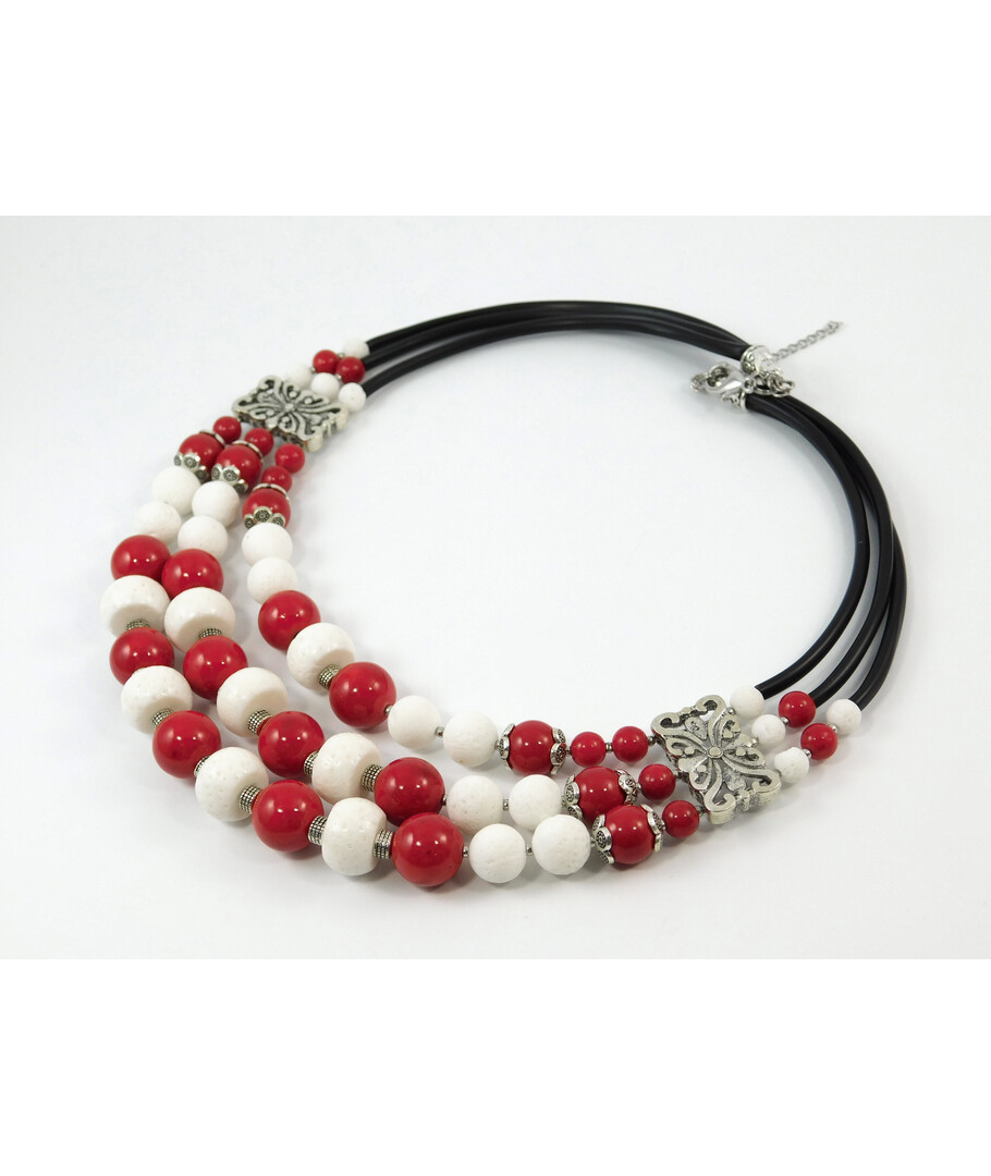 Exclusive necklace "Prima Donna" Coral press, Sponge, rondel, 3 rows