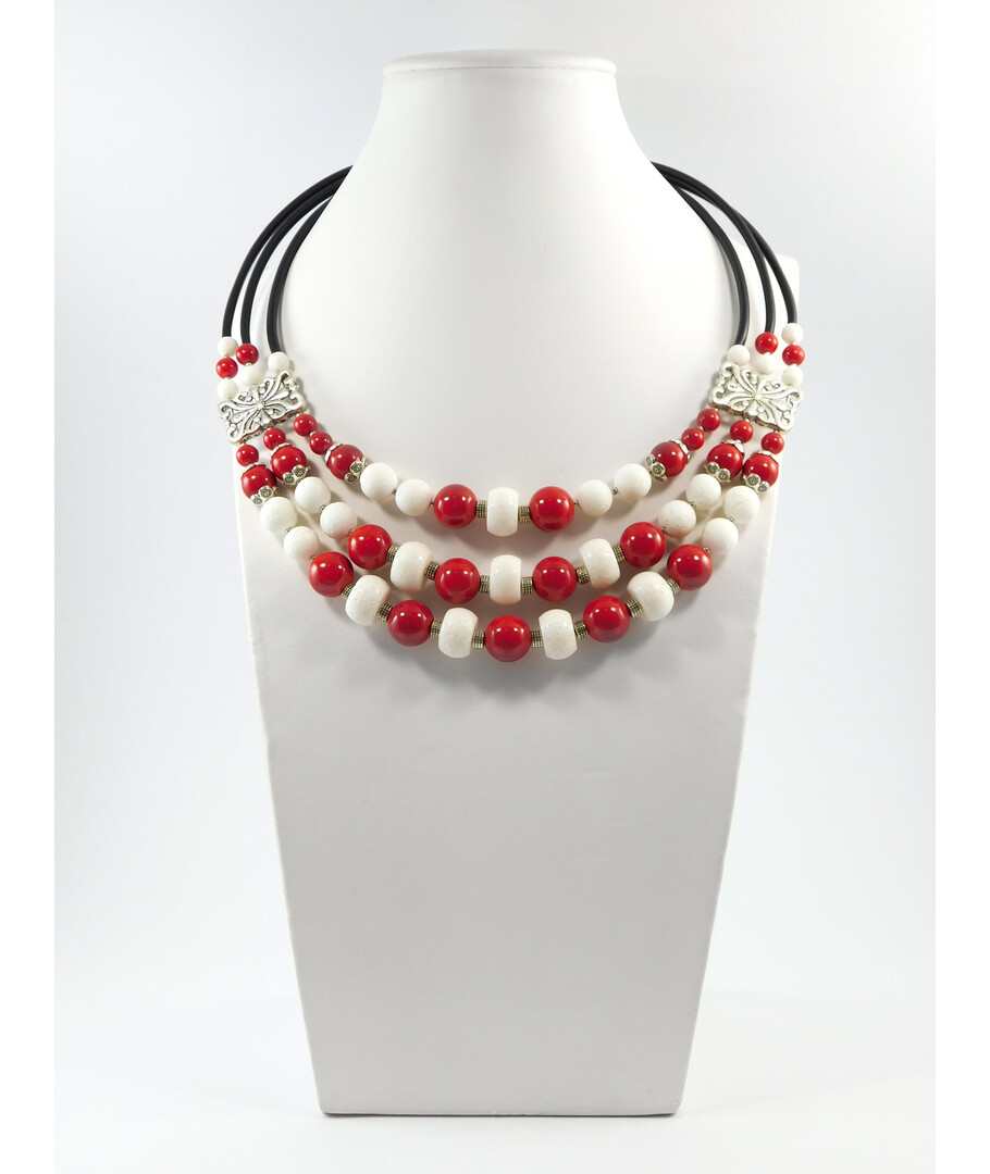 Exclusive necklace "Prima Donna" Coral press, Sponge, rondel, 3 rows