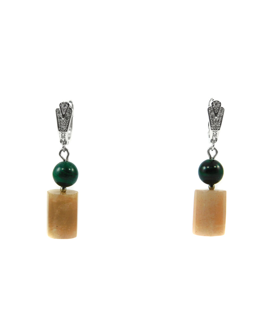 Exclusive earrings "Malachite Garden" Malachite, Sunstone barrel