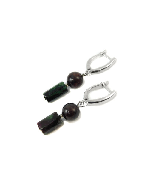 Exclusive earrings "Pomegranate Garden" Pomegranate, Zoisite barrel