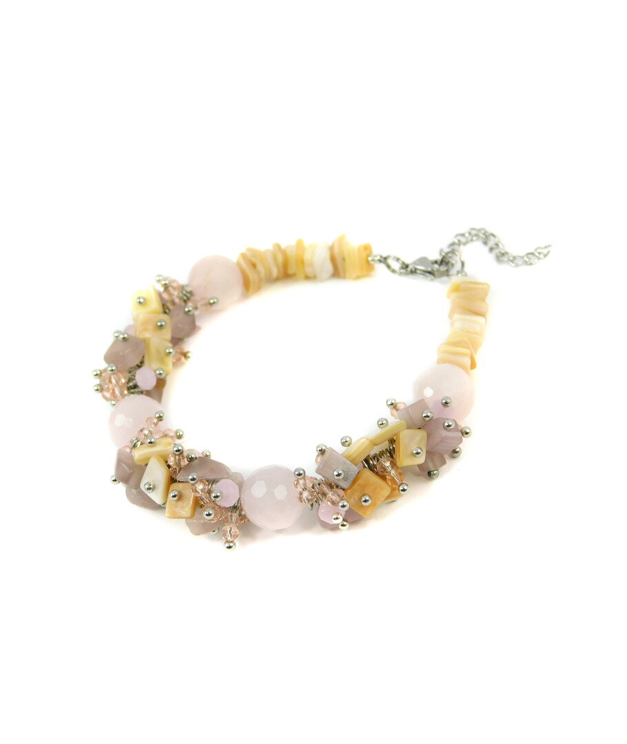 Exclusive bracelet "Lola" Rose quartz face, Mother of pearl, Cat's eye crumb