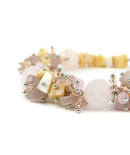 Exclusive bracelet "Lola" Rose quartz face, Mother of pearl, Cat's eye crumb