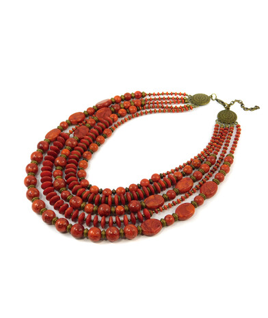 Exclusive necklace "Bell" Sponge coral, rondel, 5 rows